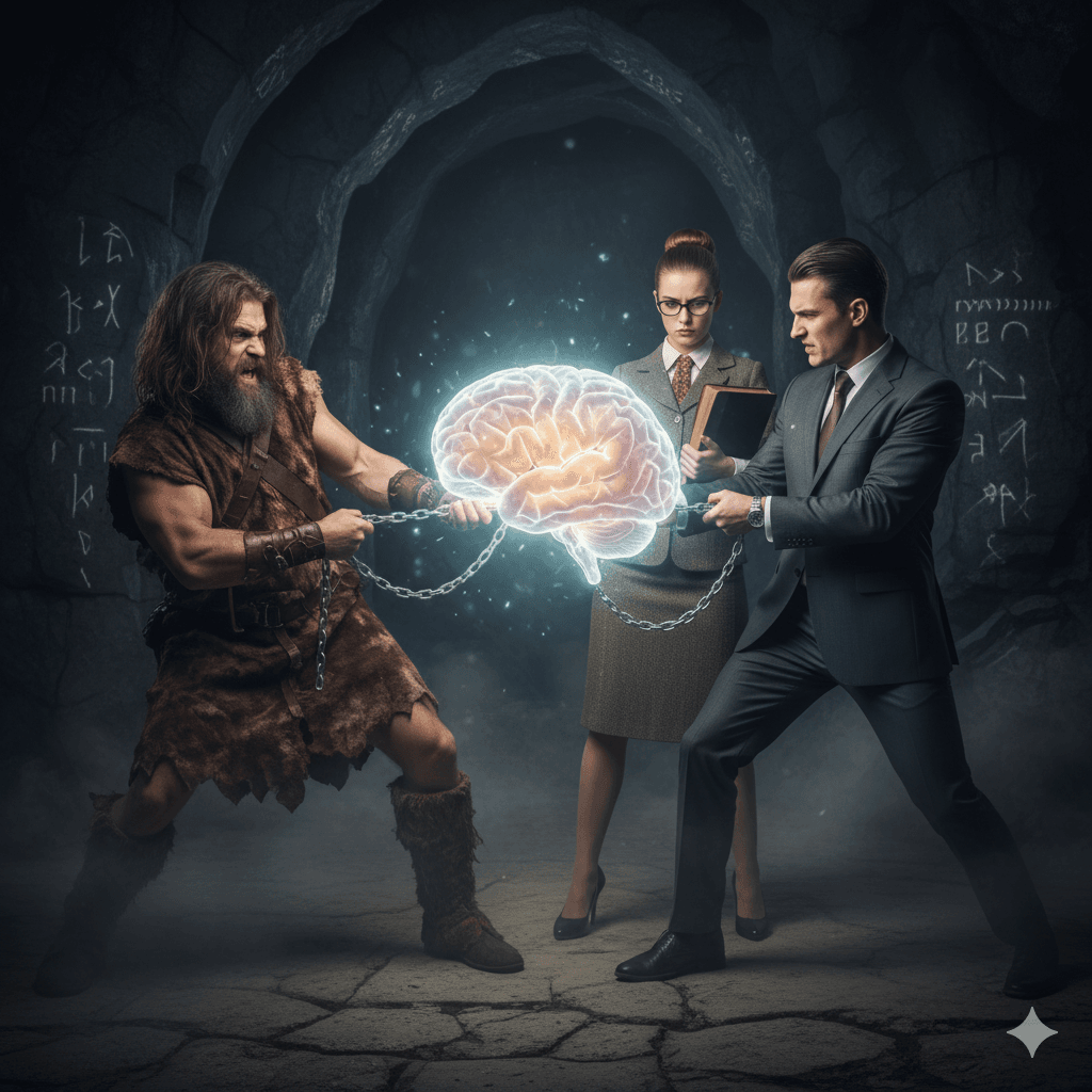 People pulling on a brain - Freud's conflict